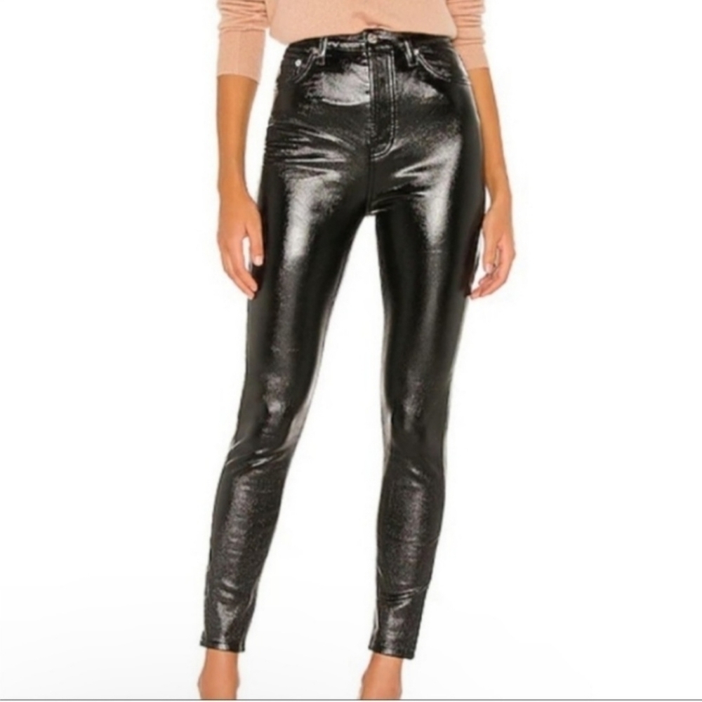Free People We The Free Vegan Patent Leather Pant Button Fly 5 Pocket Black 28